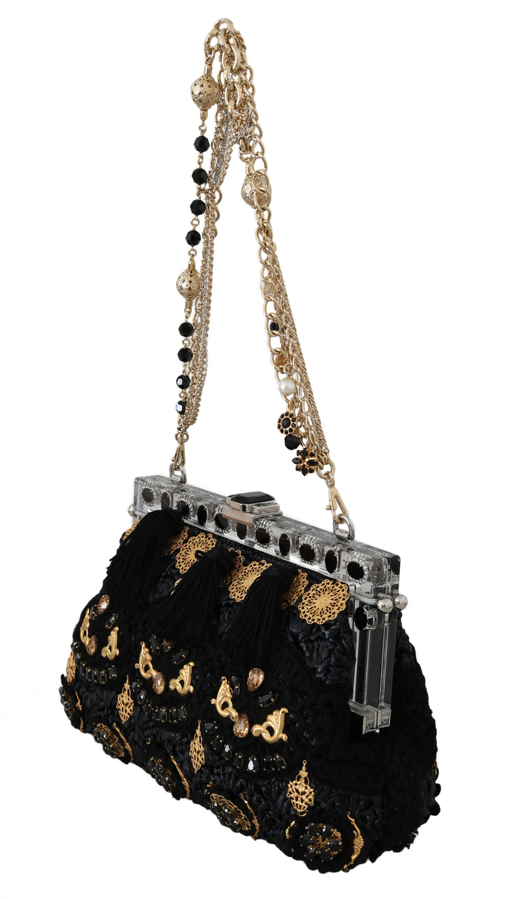  - Dolce & Gabbana Black Tassel Gold Baroque Crystal Evening Clutch - VAS15460 - Ask Me Wear