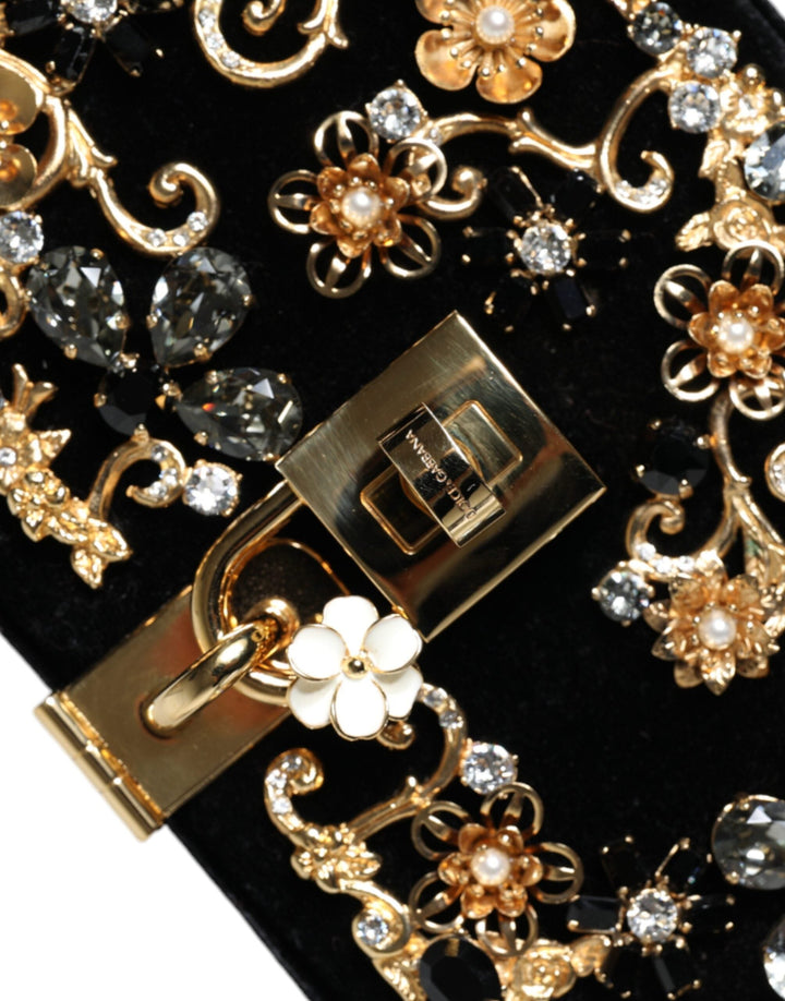  - Dolce & Gabbana Black Velvet Floral Crystal Clutch Evening Purse Bag - BAG4105 - Ask Me Wear