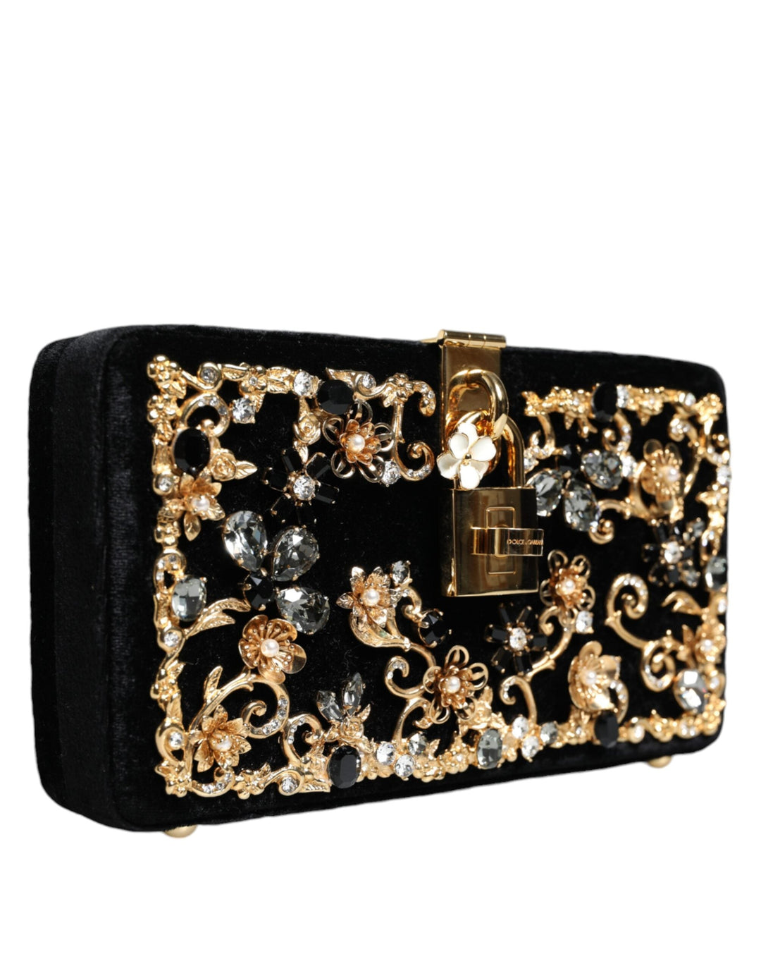  - Dolce & Gabbana Black Velvet Floral Crystal Clutch Evening Purse Bag - BAG4105 - Ask Me Wear