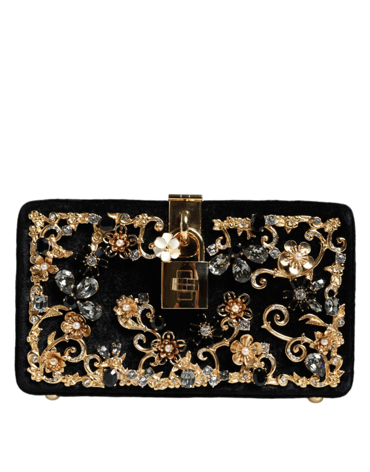  - Dolce & Gabbana Black Velvet Floral Crystal Clutch Evening Purse Bag - BAG4105 - Ask Me Wear