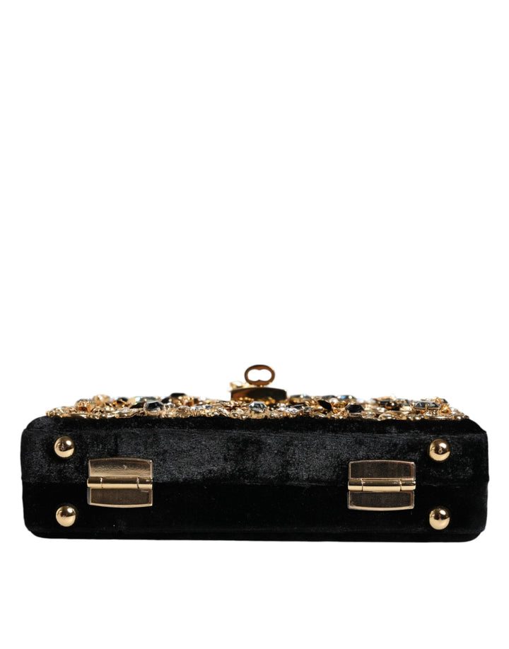  - Dolce & Gabbana Black Velvet Floral Crystal Clutch Evening Purse Bag - BAG4105 - Ask Me Wear