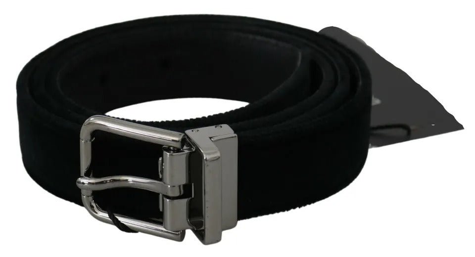  - Dolce & Gabbana Black Velvet Leather Silver Buckle Belt - BEL60873 - 95 - Ask Me Wear