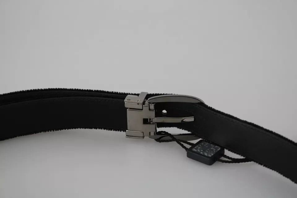  - Dolce & Gabbana Black Velvet Silver Tone Metal Buckle Men Belt - BEL60881 - 115 - Ask Me Wear