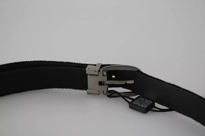  - Dolce & Gabbana Black Velvet Silver Tone Metal Buckle Men Belt - BEL60881 - 115 - Ask Me Wear