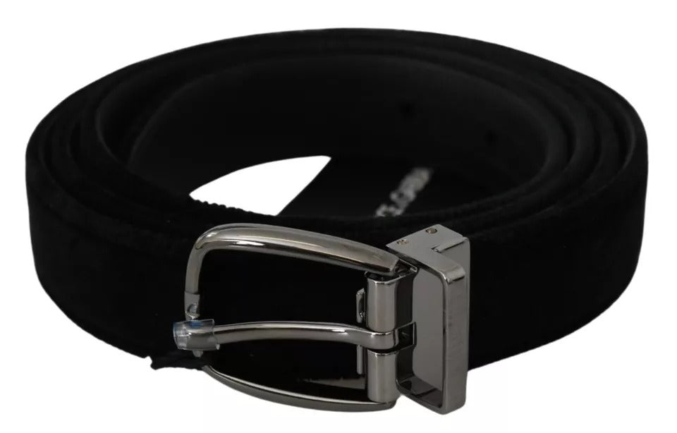  - Dolce & Gabbana Black Velvet Silver Tone Metal Buckle Men Belt - BEL60881 - 115 - Ask Me Wear