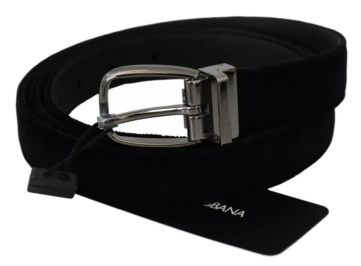  - Dolce & Gabbana Black Velvet Silver Tone Metal Buckle Men Belt - BEL60881 - 115 - Ask Me Wear