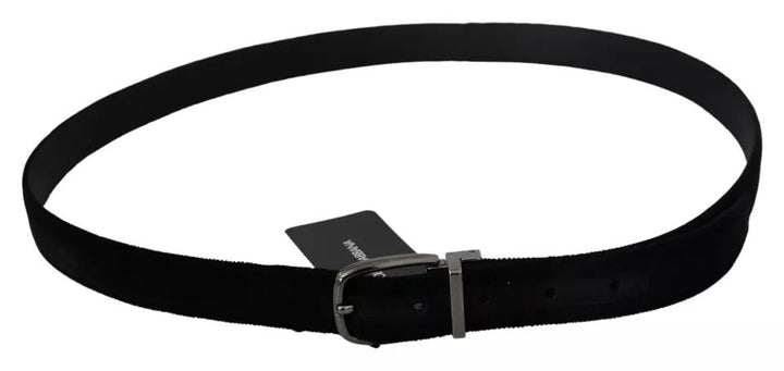  - Dolce & Gabbana Black Velvet Silver Tone Metal Buckle Men Belt - BEL60881 - 115 - Ask Me Wear