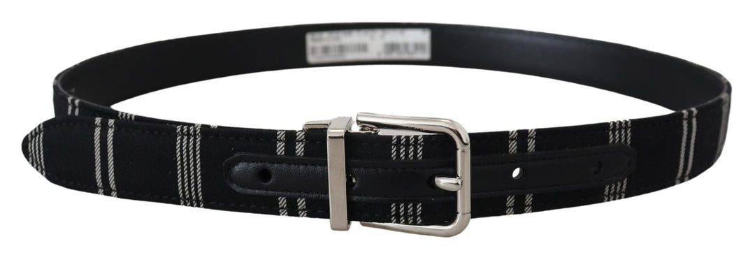  - Dolce & Gabbana Black White Cotton Metal Silver Buckle Belt - WMB311 - 75 - Ask Me Wear