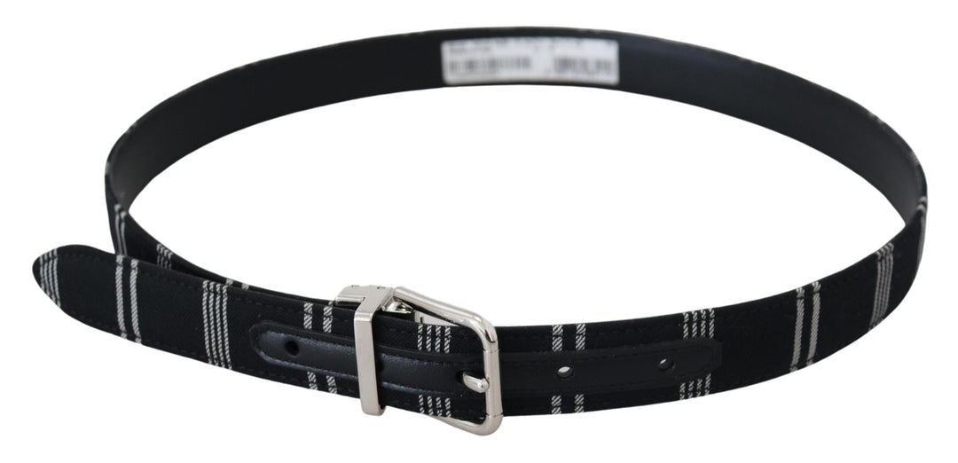  - Dolce & Gabbana Black White Cotton Metal Silver Buckle Belt - WMB311 - 75 - Ask Me Wear