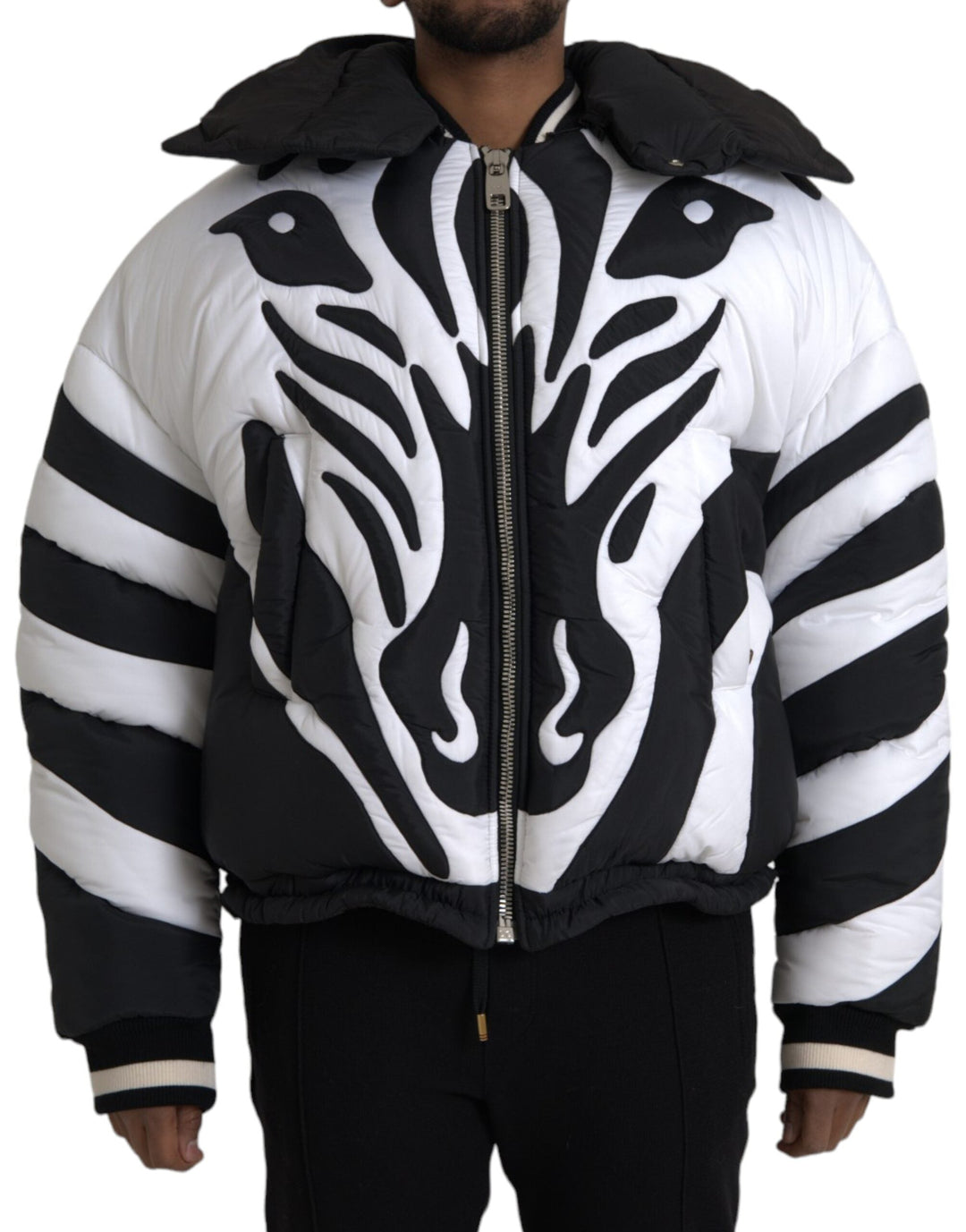  - Dolce & Gabbana Black White Stripes Hooded Puffer Jacket - JKT3838 - 52 - Ask Me Wear