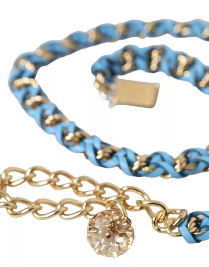  - Dolce & Gabbana Blue Braided Gold Brass Chain Waist Belt - WMB305 - 80 - Ask Me Wear