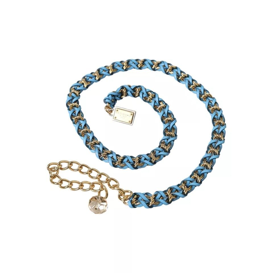  - Dolce & Gabbana Blue Braided Gold Brass Chain Waist Belt - WMB305 - 80 - Ask Me Wear