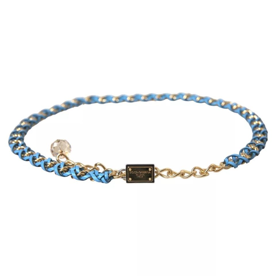  - Dolce & Gabbana Blue Braided Gold Brass Chain Waist Belt - WMB305 - 80 - Ask Me Wear