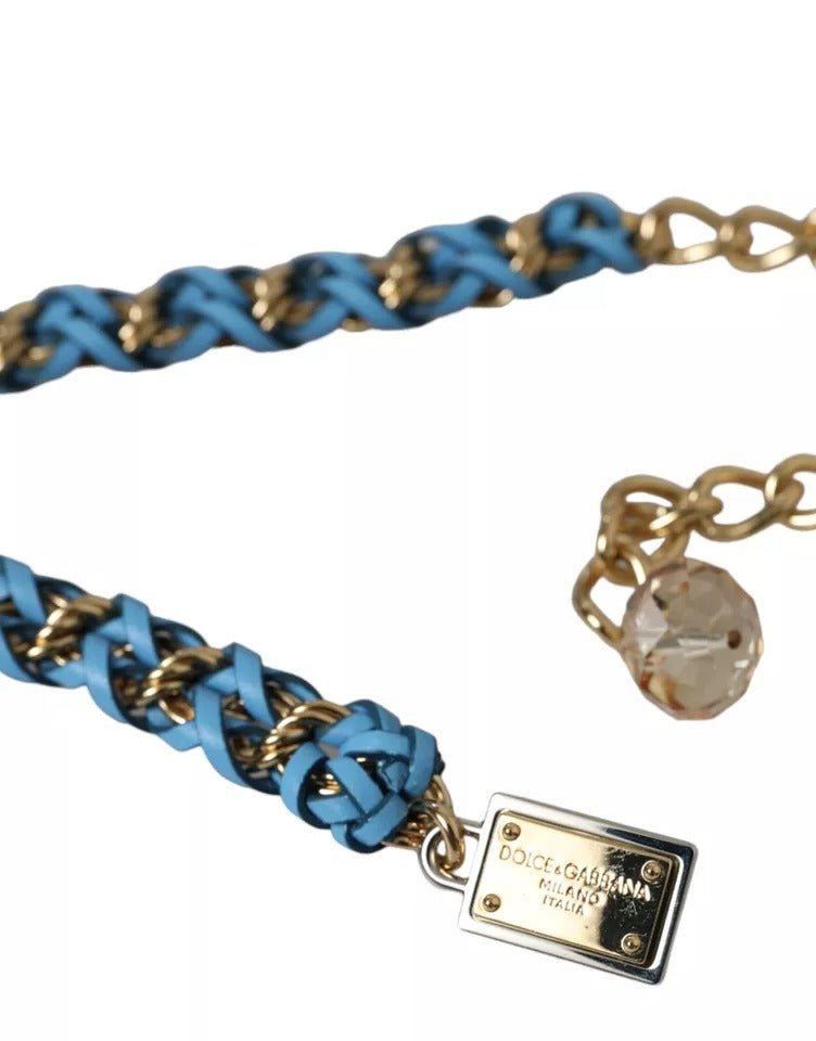  - Dolce & Gabbana Blue Braided Gold Brass Chain Waist Belt - WMB305 - 80 - Ask Me Wear