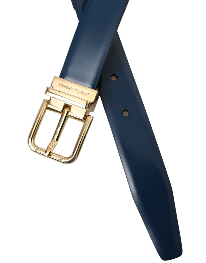  - Dolce & Gabbana Blue Calf Leather Gold Metal Buckle Belt Men - BEL9187 - 110 - Ask Me Wear