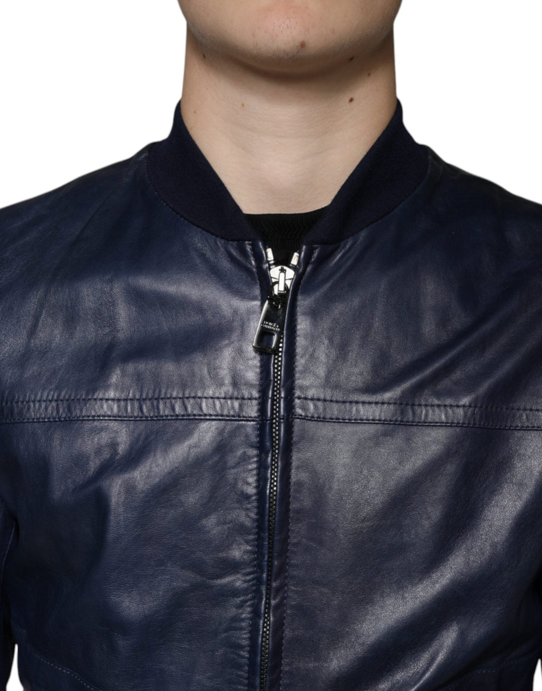  - Dolce & Gabbana Blue Lambskin Leather Full Zip Biker Jacket - JKT4085 - 48 - Ask Me Wear