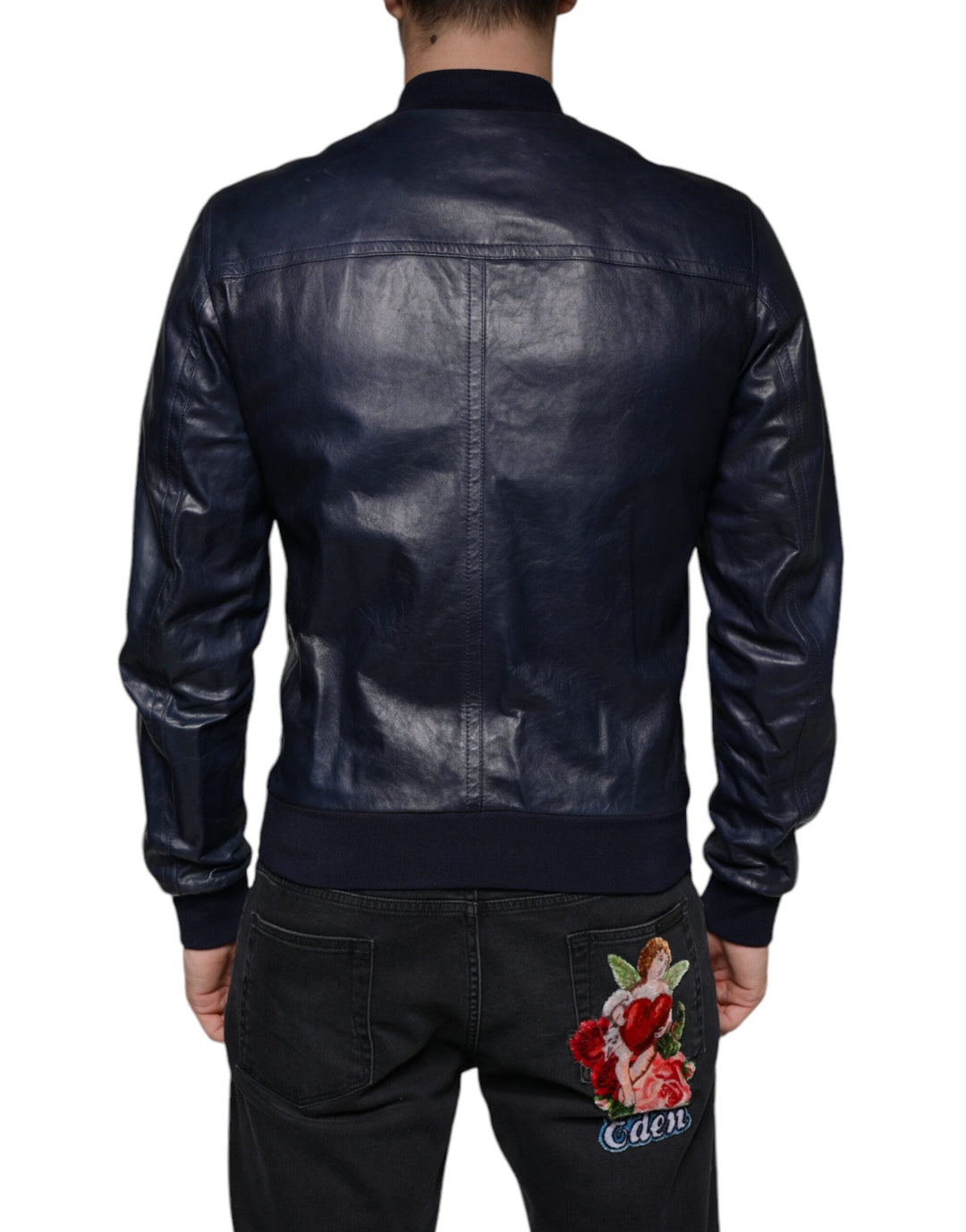  - Dolce & Gabbana Blue Lambskin Leather Full Zip Biker Jacket - JKT4085 - 48 - Ask Me Wear