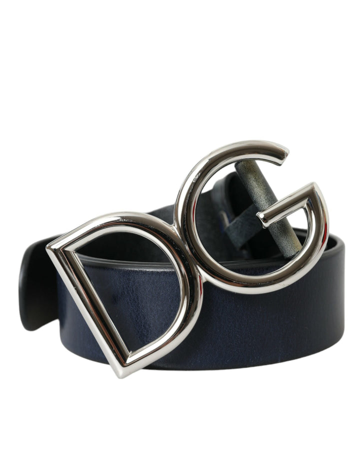  - Dolce & Gabbana Blue Leather Silver Metal Logo Buckle Belt Men - BEL9147 - 90 - Ask Me Wear