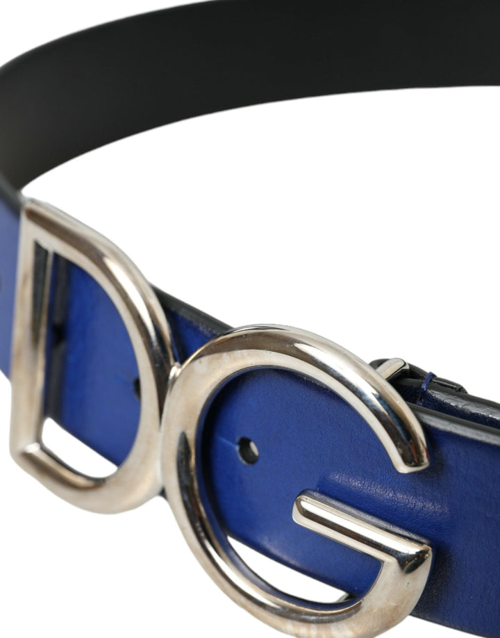  - Dolce & Gabbana Blue Leather Silver Metal Logo Buckle Belt Men - BEL9148 - 85 - Ask Me Wear