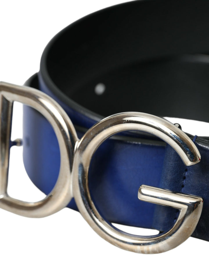  - Dolce & Gabbana Blue Leather Silver Metal Logo Buckle Belt Men - BEL9148 - 85 - Ask Me Wear