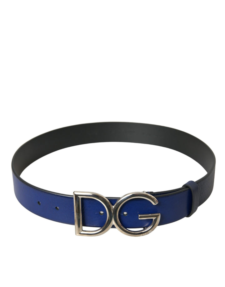  - Dolce & Gabbana Blue Leather Silver Metal Logo Buckle Belt Men - BEL9148 - 85 - Ask Me Wear