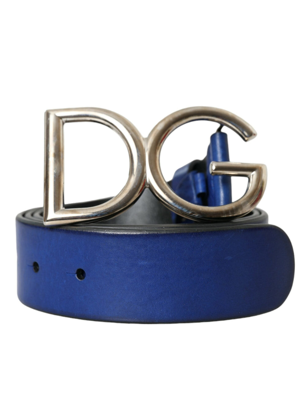  - Dolce & Gabbana Blue Leather Silver Metal Logo Buckle Belt Men - BEL9148 - 85 - Ask Me Wear