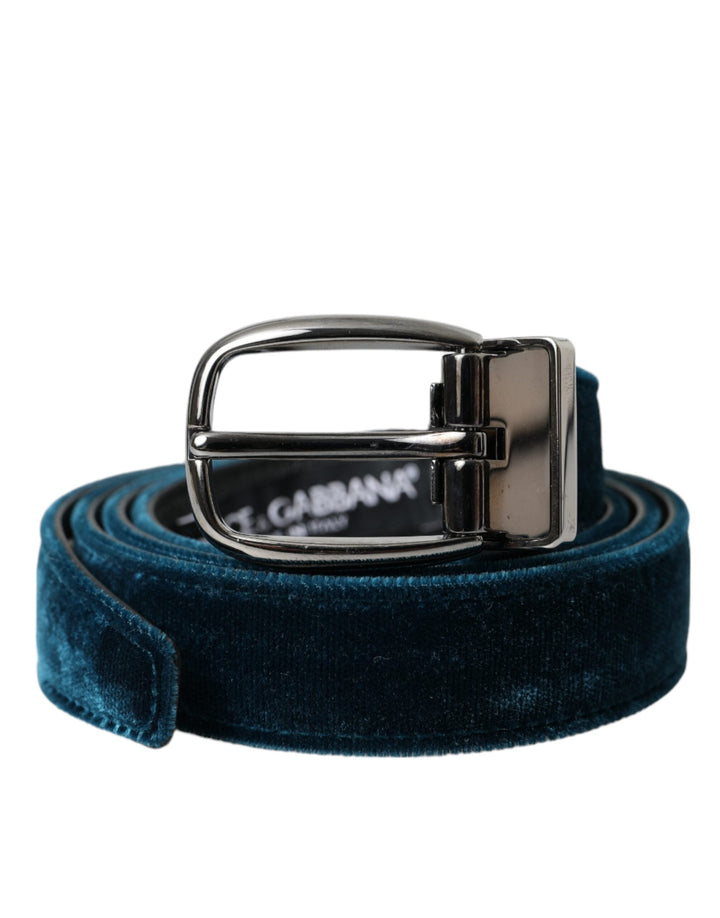  - Dolce & Gabbana Blue Velvet Leather Silver Metal Buckle Belt - BEL9177 - 95 - Ask Me Wear