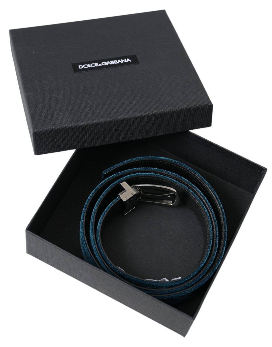  - Dolce & Gabbana Blue Velvet Leather Silver Metal Buckle Belt - BEL9177 - 95 - Ask Me Wear