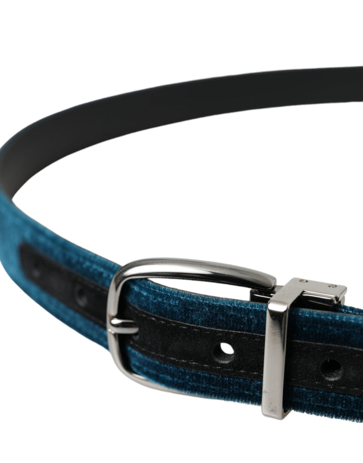  - Dolce & Gabbana Blue Velvet Leather Silver Metal Buckle Belt - BEL9177 - 95 - Ask Me Wear