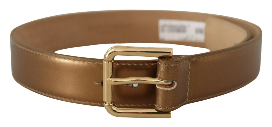  - Dolce & Gabbana Bronze Leather Belt with Gold - Toned Buckle - WMB158 - 65 - Ask Me Wear