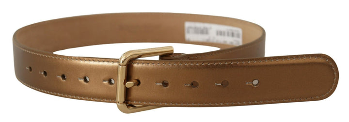  - Dolce & Gabbana Bronze Leather Belt with Gold - Toned Buckle - WMB158 - 65 - Ask Me Wear