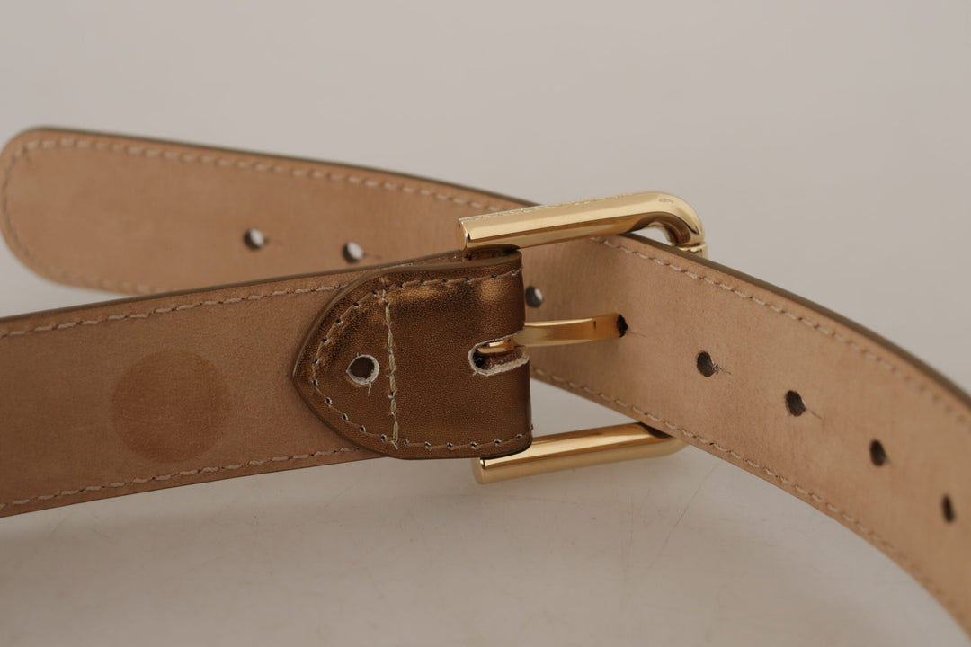  - Dolce & Gabbana Bronze Leather Belt with Gold - Toned Buckle - WMB158 - 65 - Ask Me Wear