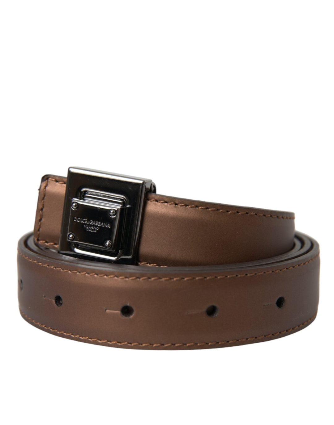  - Dolce & Gabbana Bronze Leather Square Metal Buckle Belt - BEL9226 - 85 - Ask Me Wear