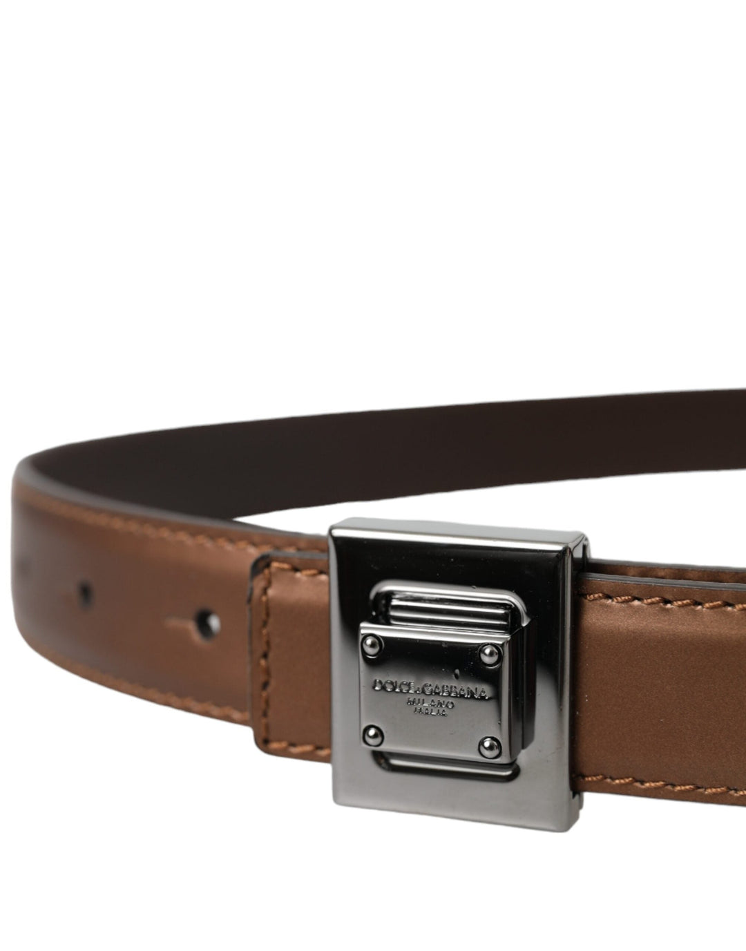  - Dolce & Gabbana Bronze Leather Square Metal Buckle Belt - BEL9226 - 85 - Ask Me Wear