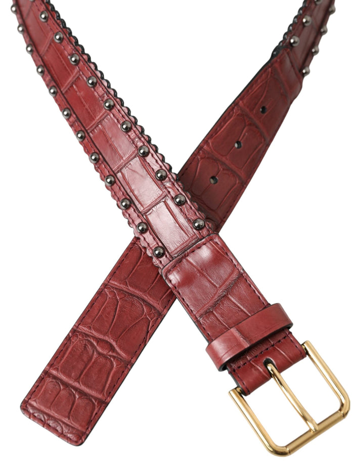  - Dolce & Gabbana Brown Alligator Leather Studded Metal Buckle Belt - BEL9194 - 85 - Ask Me Wear