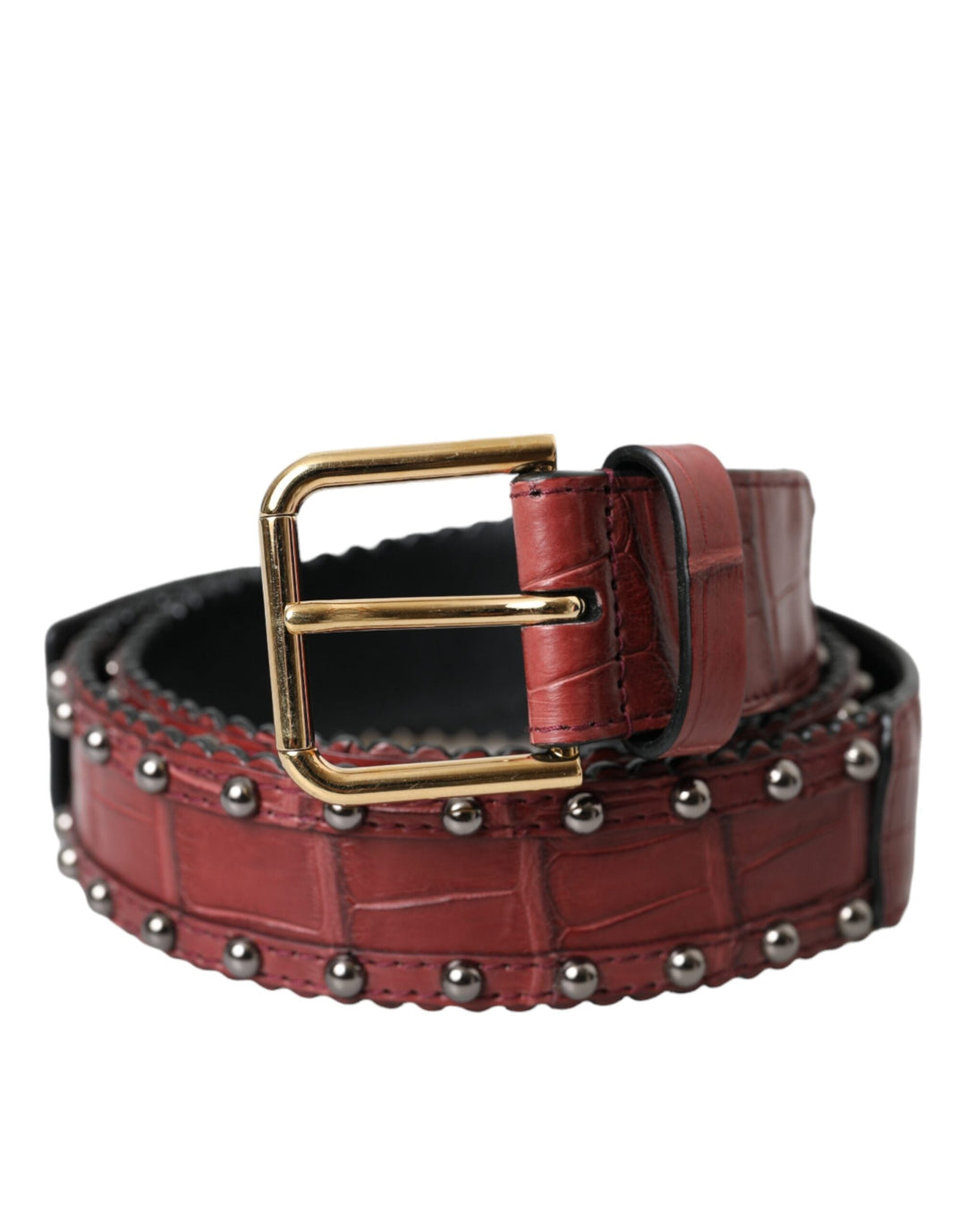  - Dolce & Gabbana Brown Alligator Leather Studded Metal Buckle Belt - BEL9194 - 85 - Ask Me Wear