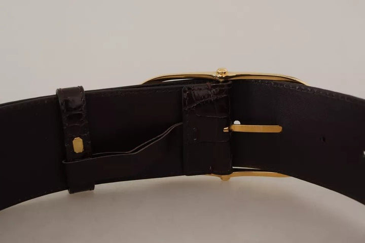  - Dolce & Gabbana Brown Crocodile Pattern Leather Gold Oval Buckle Belt - WMB129 - 75 - Ask Me Wear