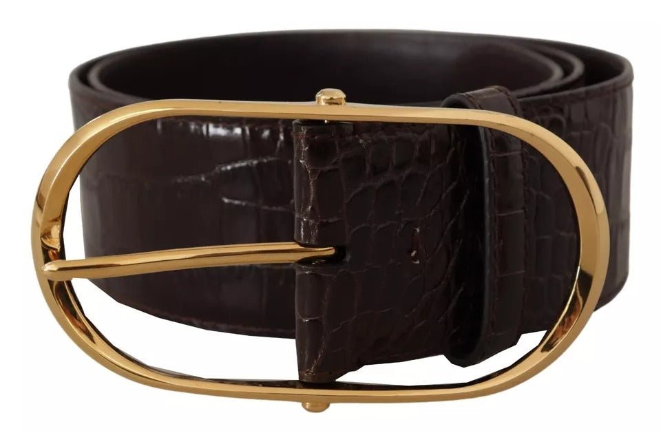  - Dolce & Gabbana Brown Crocodile Pattern Leather Gold Oval Buckle Belt - WMB129 - 75 - Ask Me Wear