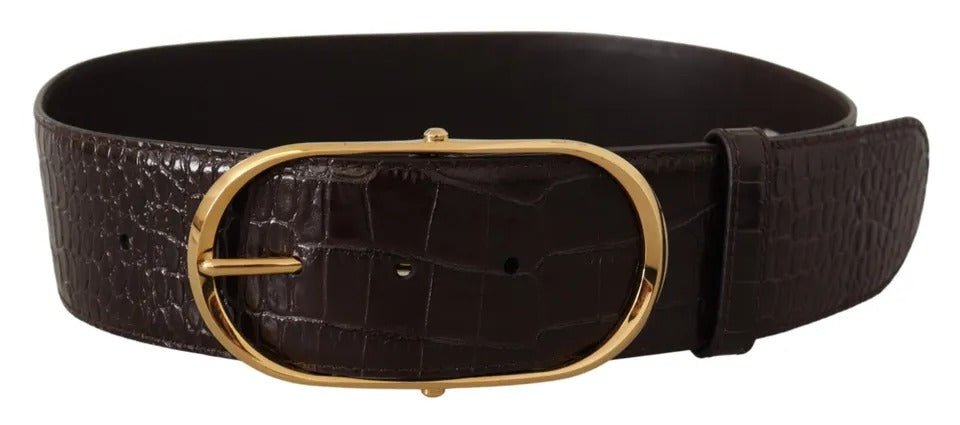  - Dolce & Gabbana Brown Crocodile Pattern Leather Gold Oval Buckle Belt - WMB129 - 75 - Ask Me Wear