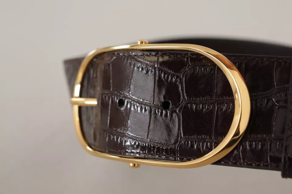  - Dolce & Gabbana Brown Crocodile Pattern Leather Gold Oval Buckle Belt - WMB129 - 75 - Ask Me Wear