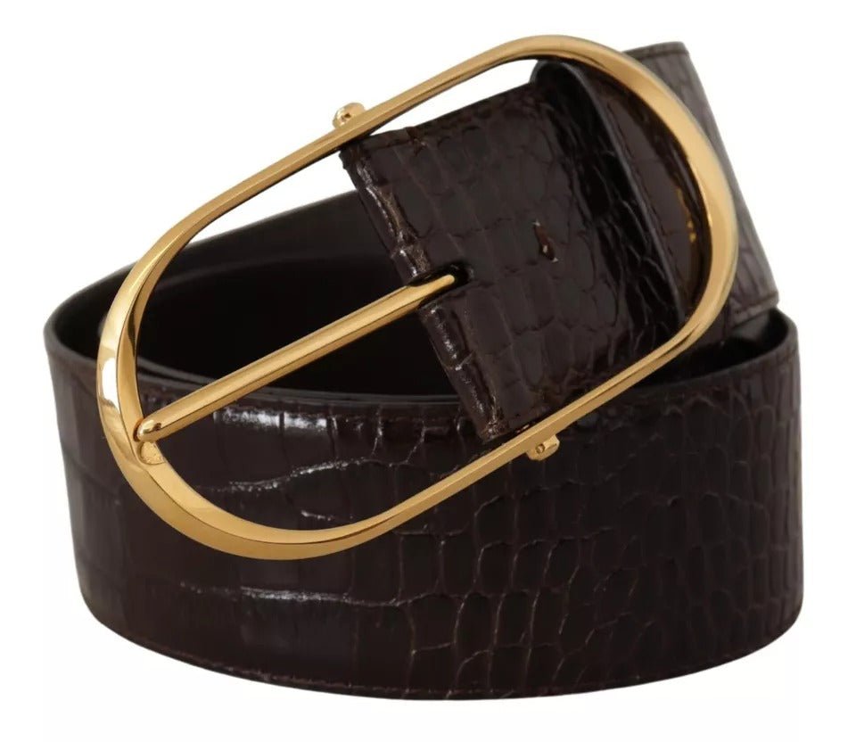  - Dolce & Gabbana Brown Crocodile Pattern Leather Gold Oval Buckle Belt - WMB129 - 75 - Ask Me Wear