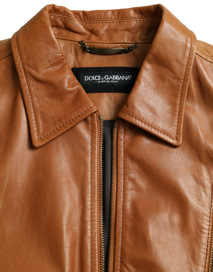  - Dolce & Gabbana Brown Lamb Leather Full Zip Blouson Jacket - JKT4047 - 44 - Ask Me Wear