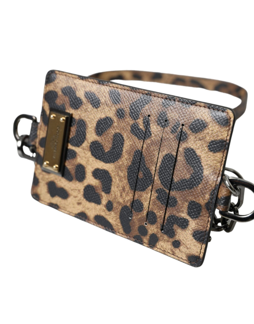  - Dolce & Gabbana Brown Leather Leopard Print Logo Plaque Cardholder Wallet - SMY10330 - Ask Me Wear