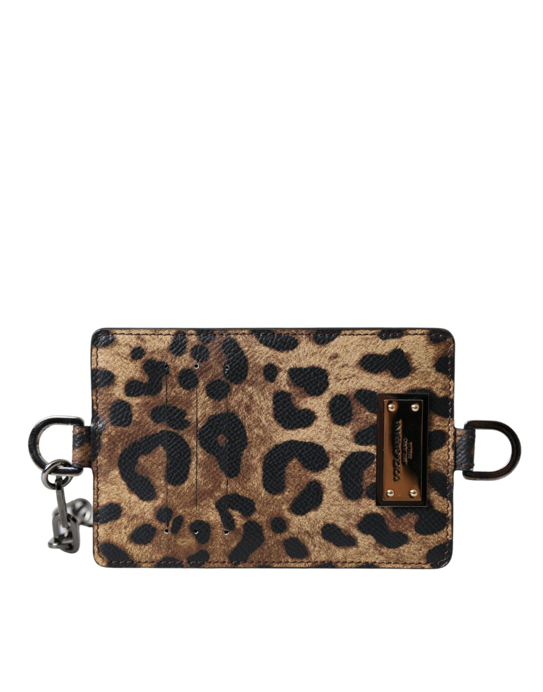  - Dolce & Gabbana Brown Leather Leopard Print Logo Plaque Cardholder Wallet - SMY10330 - Ask Me Wear