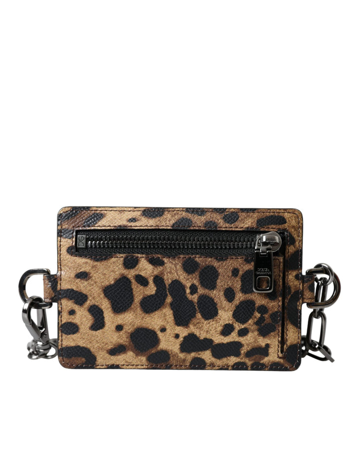  - Dolce & Gabbana Brown Leather Leopard Print Logo Plaque Cardholder Wallet - SMY10330 - Ask Me Wear