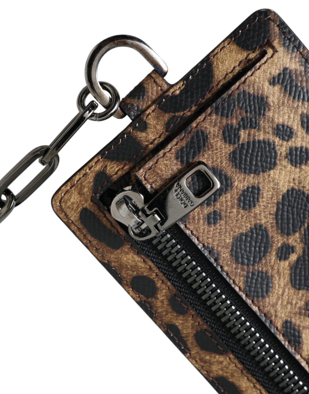  - Dolce & Gabbana Brown Leather Leopard Print Logo Plaque Cardholder Wallet - SMY10330 - Ask Me Wear