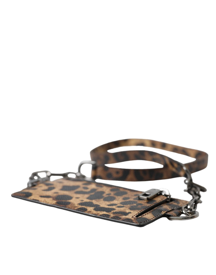  - Dolce & Gabbana Brown Leather Leopard Print Logo Plaque Cardholder Wallet - SMY10330 - Ask Me Wear