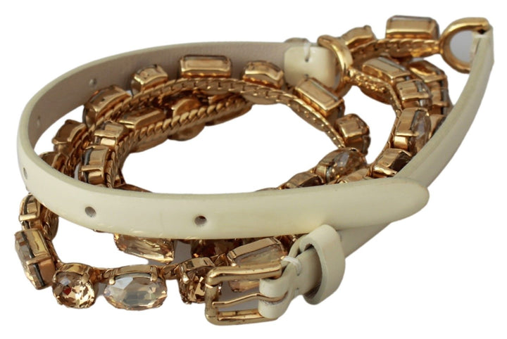  - Dolce & Gabbana Champagne Crystal Embellished Leather Belt - BEL60640 - 95 - Ask Me Wear