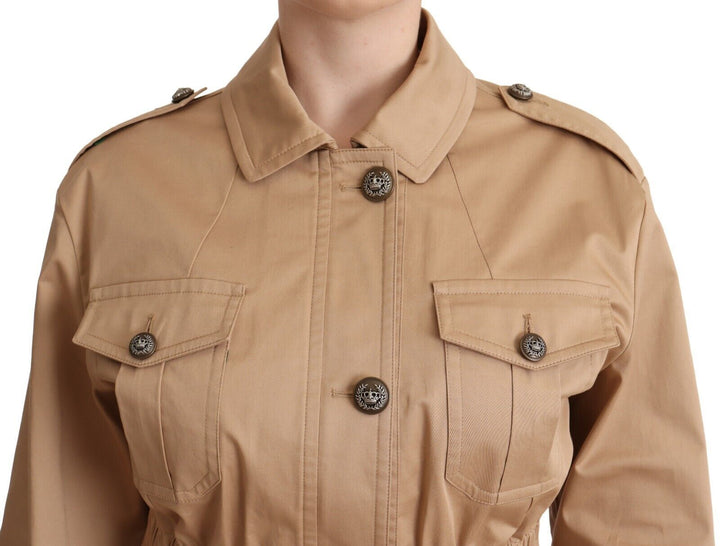  - Dolce & Gabbana Chic Beige Button Down Coat with Embellishments - JKT3056 - 42 - Ask Me Wear