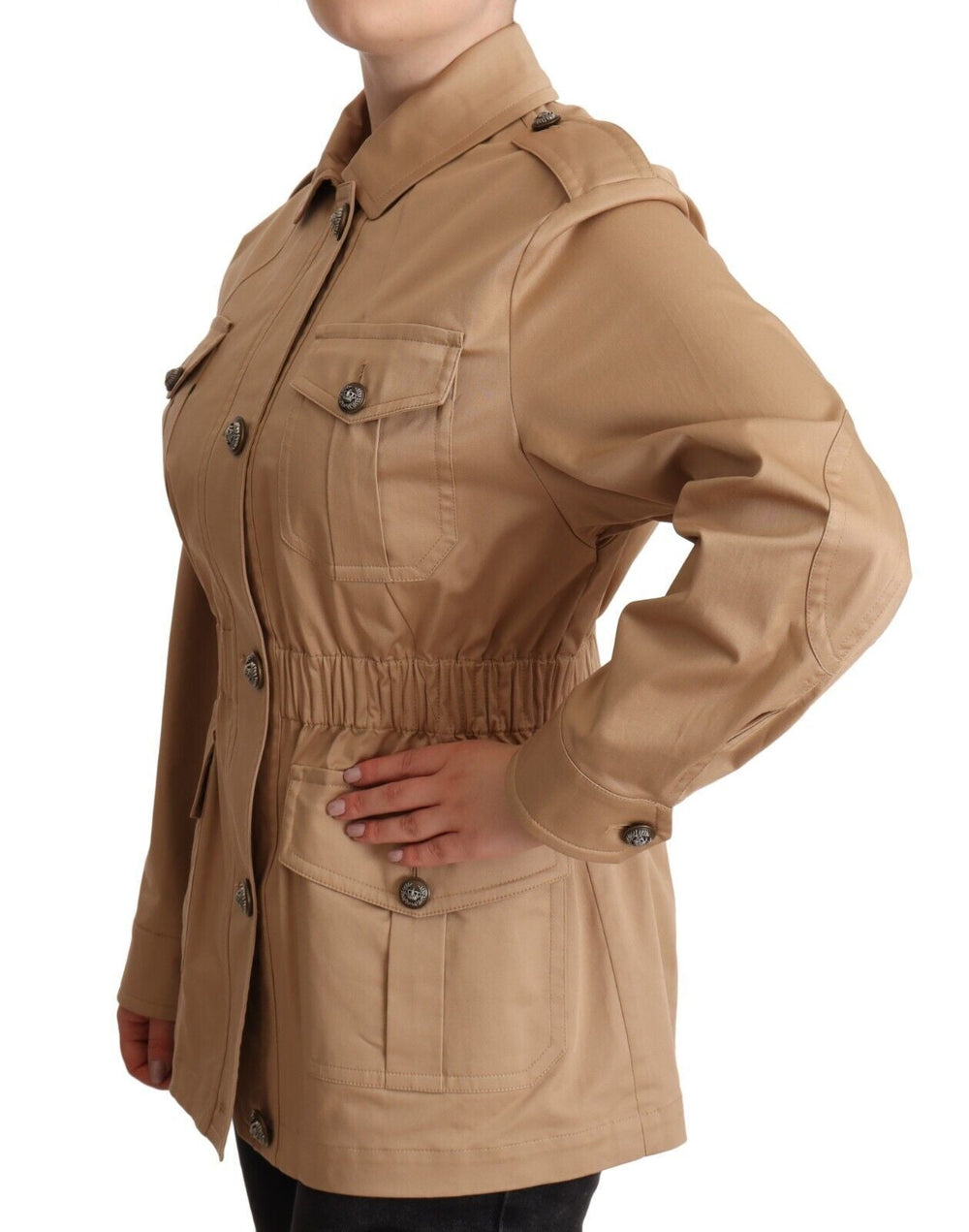  - Dolce & Gabbana Chic Beige Button Down Coat with Embellishments - JKT3056 - 42 - Ask Me Wear